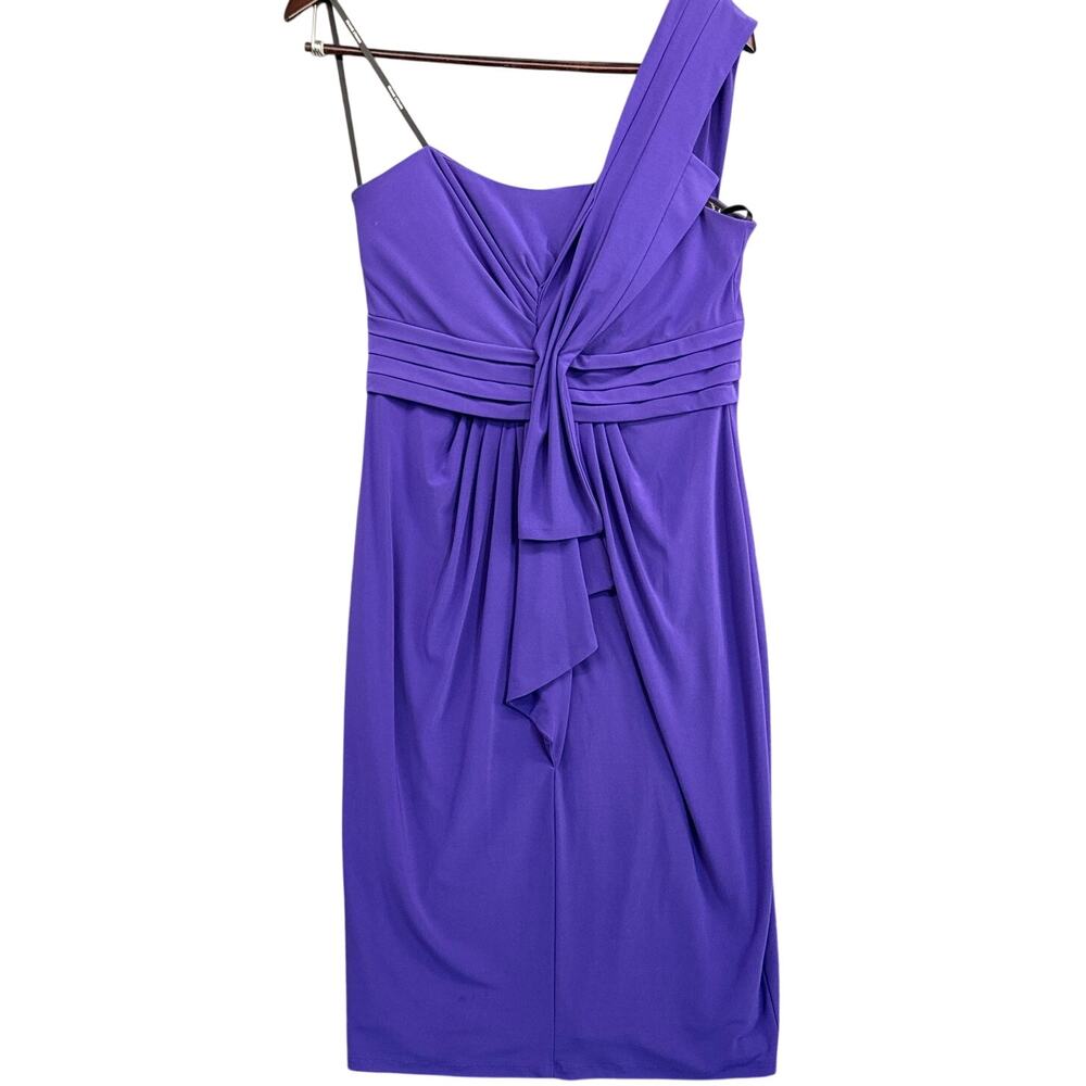 Frank Lyman Purple One Shoulder Ruffled Neck Ruched Cocktail Dress Women 8